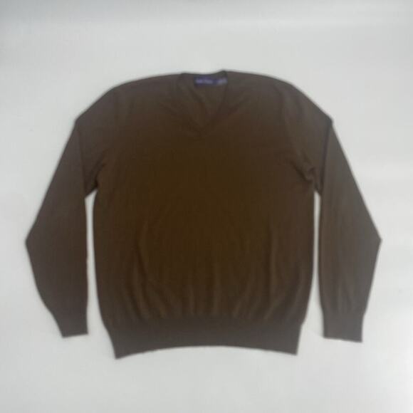 Ralph Lauren Purple Label 100% Cashmere V Neck Sweater L Brown Men’s Ribbed Cuff - Picture 4 of 8